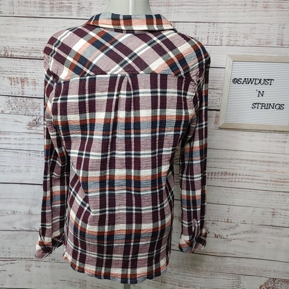 BELLA Dahl gauzy cotton plaid shirt M - Picture 5 of 14